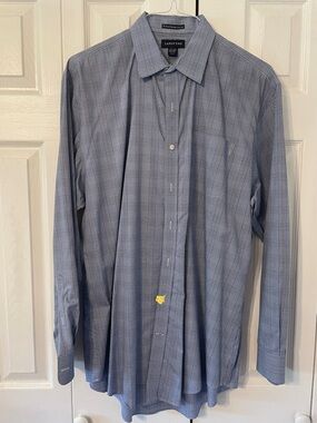 Lands' End Men's Light Blue Checked Dress Shirt